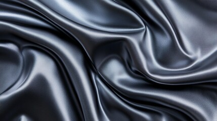 Fototapeta premium Close-up of elegant, dark gray silk fabric with soft, flowing waves and folds, creating a luxurious and smooth texture.