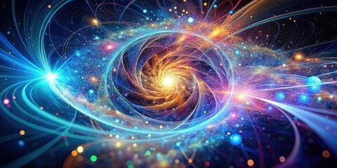Fototapeta premium A vibrant cosmic swirl, an ethereal nebula of swirling light and energy, displaying a breathtaking spectacle of celestial formations and radiant particles.