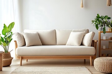 Beautiful Modern Living room Interior with furniture's ,mockup frame , posters, wall -3d Rendering