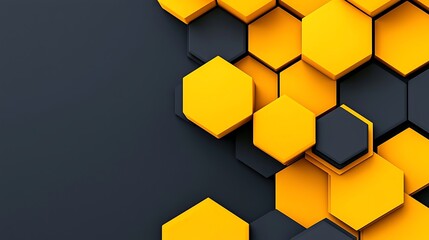 3D honeycomb pattern with yellow and black hexagons, arranged in a geometric design, for background usage