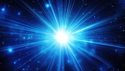 Naklejka premium Glowing blue light rays against a background with shining stars, representing an energy and space concept. 