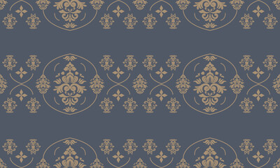 Floral Damask Seamless Pattern. Classical luxury royal Vintage, victorian seamless texture for wallpapers. Blue gray and gold damask vector seamless pattern. Vintage.