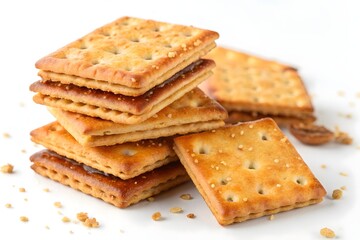 Stack of Crispy Filled Crackers on White Background