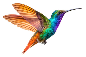 Obraz premium Vibrant Hummingbird in Flight Against a White Background