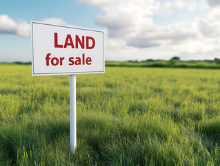 Fototapeta premium Available Land: Prime lot for development or investment, set against a serene sky. Explore opportunities on this picturesque property.