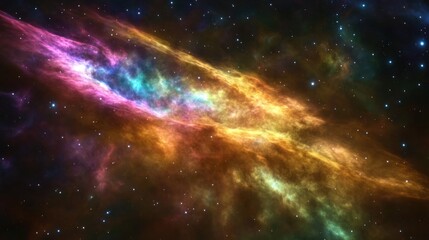 Vibrant nebula with colorful gas clouds and stars in deep space