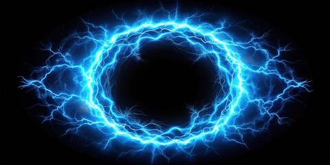 Abstract Circular Electric Discharge, Glowing Plasma Energy Ring, Powerful Electrical Current, Bright Blue Lightning Bolts