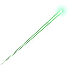 Green laser beam light effect with glowing tip, isolated on white background