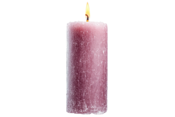 Elegant purple candle with a gentle flame glows, cut out