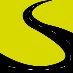 a black road winding on a bright yellow background.
