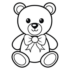 cute teddy bear line art vector with a bow