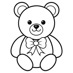 cute teddy bear line art vector with a bow