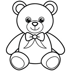 cute teddy bear line art vector with a bow