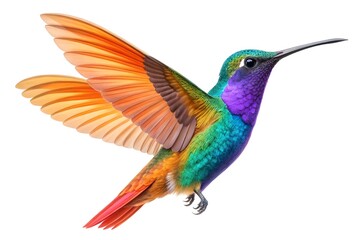 Obraz premium Vibrant Hummingbird in Flight Against a White Background