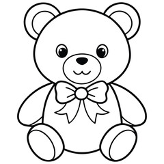 cute teddy bear line art vector with a bow