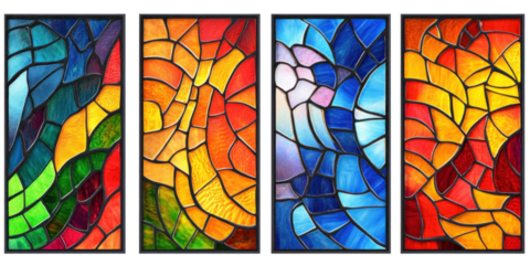 colorful stained glass designed with glass paint