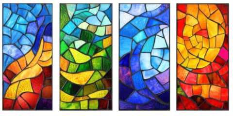 colorful stained glass designed with glass paint