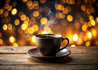 Obraz premium Sophisticated black coffee emblem: cafe logo, bokeh cup, shop branding, isolated image.