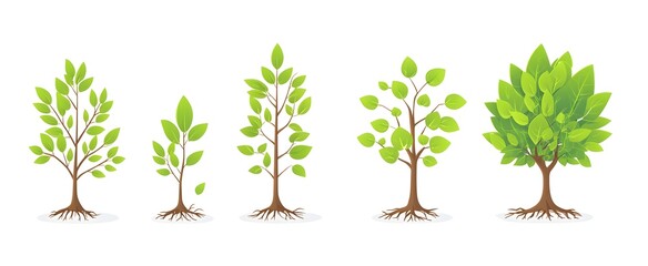 Fototapeta premium Growth stages of a tree, illustration showing plant development from sapling to mature tree