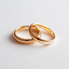 two Gold Wedding Rings on a White Background