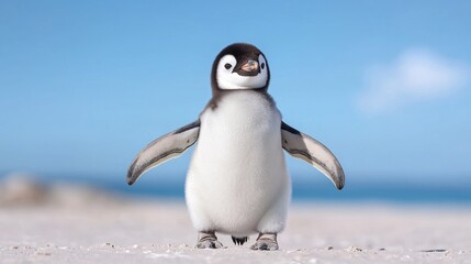 Obraz premium Cute penguin chick on beach