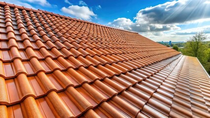 Fototapeta premium A Newly Constructed Residential Roof Featuring Durable Clay Tiles Under a Bright Sunny Sky