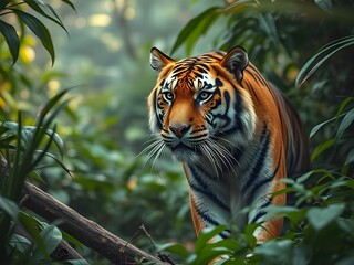 Fototapeta premium A tiger walking in the jungle.