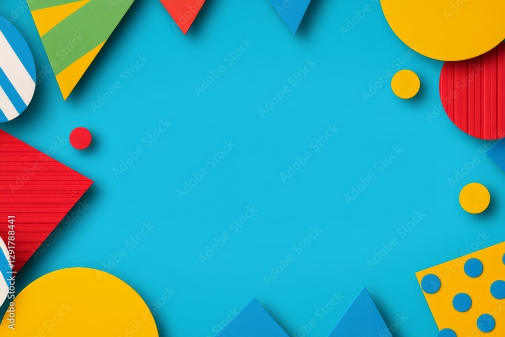 Poster the design includes triangles, circles, squares, lines, and other abstract elements that convey ener