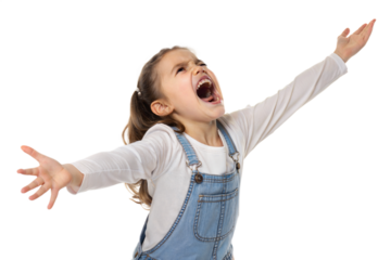 Little girl screaming with arms outstretched