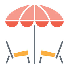 Beach chair icon in flat color style