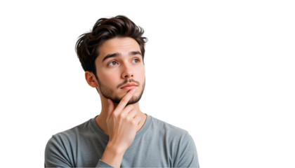 young man thinking isolated on transparent background 