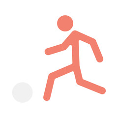 Playing football icon in flat color style