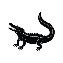 Alligator Silhouette Vector Art and Minimalist Alligator Black Color Design Illustration