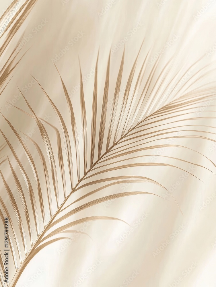 Aufkleber minimalist design featuring a single palm leaf against soft sand-toned background creating a serene 