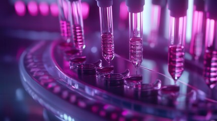 Purple Liquid Tubes In Futuristic Lab Apparatus