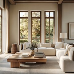 Beautiful Modern Living room Interior with furniture's ,mockup frame , posters, wall -3d Rendering