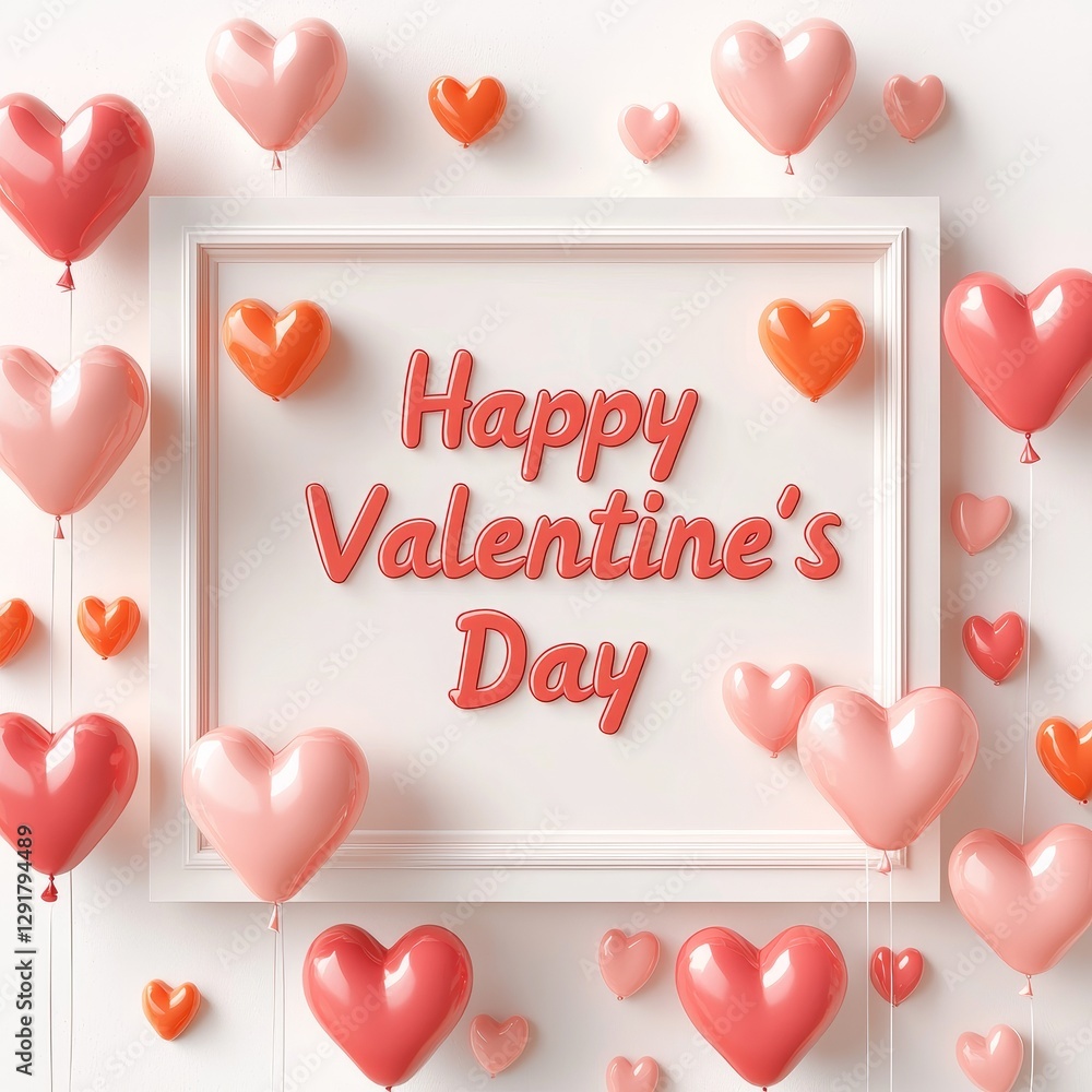 Poster decorative display featuring hearts and a greeting for valentine's day set in a soft pastel color sc