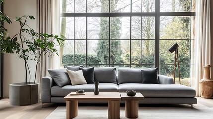 Beautiful Modern Living room Interior with furniture's ,mockup frame , posters, wall -3d Rendering