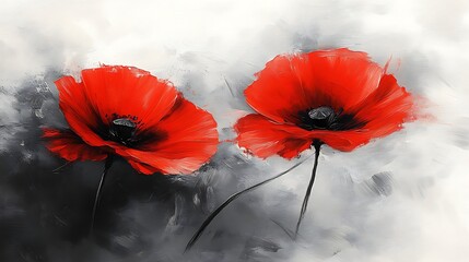 Red Poppies in Abstract Field