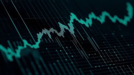 High-tech financial background featuring luminous stock market lines fluctuating dynamically against a deep blue cyber-themed backdrop