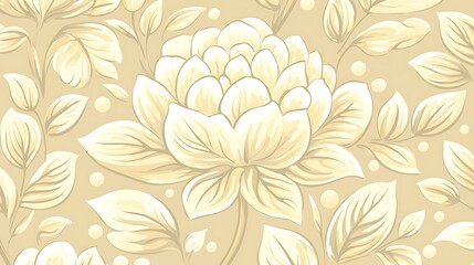 Beige flower & leaves, repeat pattern. Background for fabrics, wallpaper, scrapbooking
