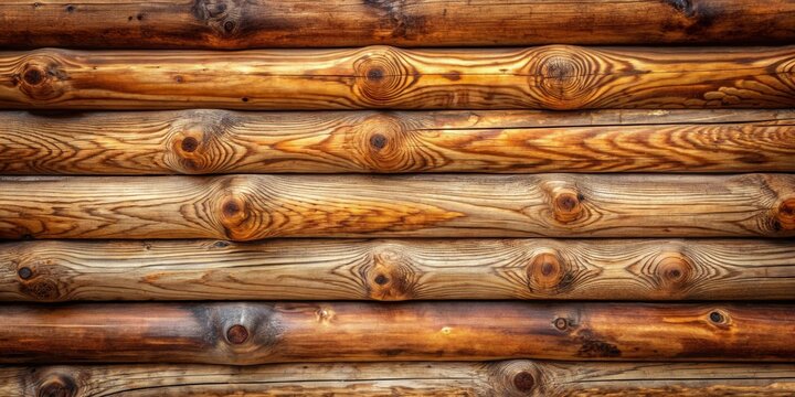 Rustic Wooden Log Wall Texture  A Detailed Close-Up of Stacked, Weathered Logs Showing Rich Grain and Knots