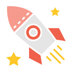 Rocket icon in flat color style