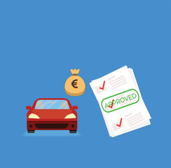Car approved loan with automobile icon and euro sign