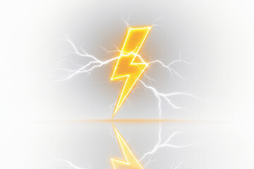 Lightning bolt striking downward isolate on transparent background, illuminated, cutout, png
