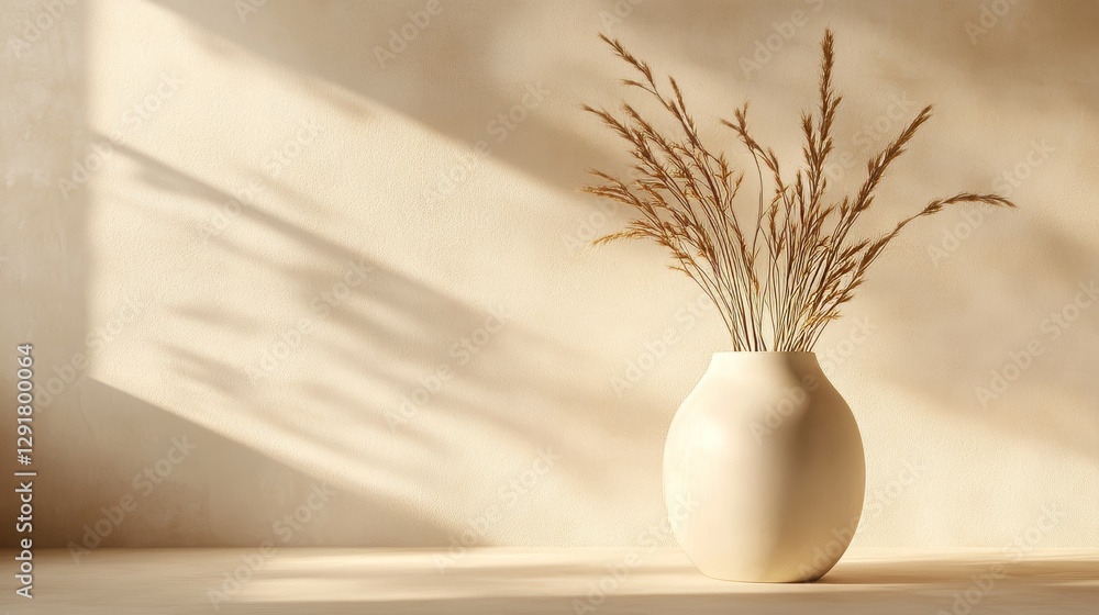 Poster minimalist design featuring a simple ceramic bowl on a light-colored surface with soft shadows from 