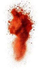 3. Red paprika powder particles suspended in motion, isolated against a clean white backdrop
