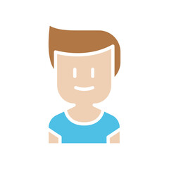 Happy boy icon in flat color style