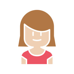 Happy girl icon in flat color style