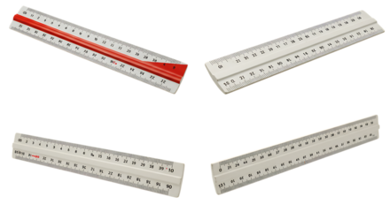 Architectural Scale Rulers Set Isolated on Black Background for Drafting and Measurement
